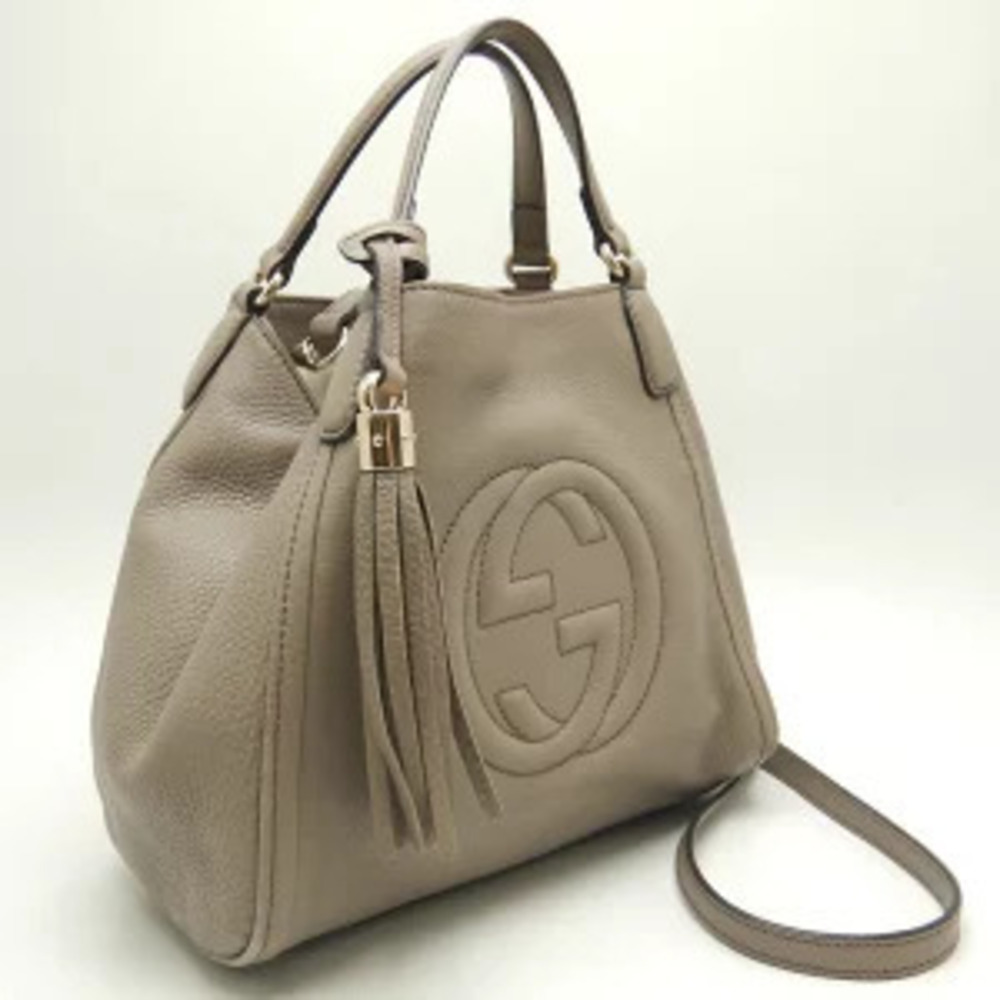 Gucci Leather Greige Handbag Soho Gray